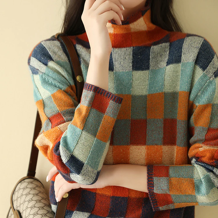 Celine | Cashmere Patchwork Turtleneck Sweater